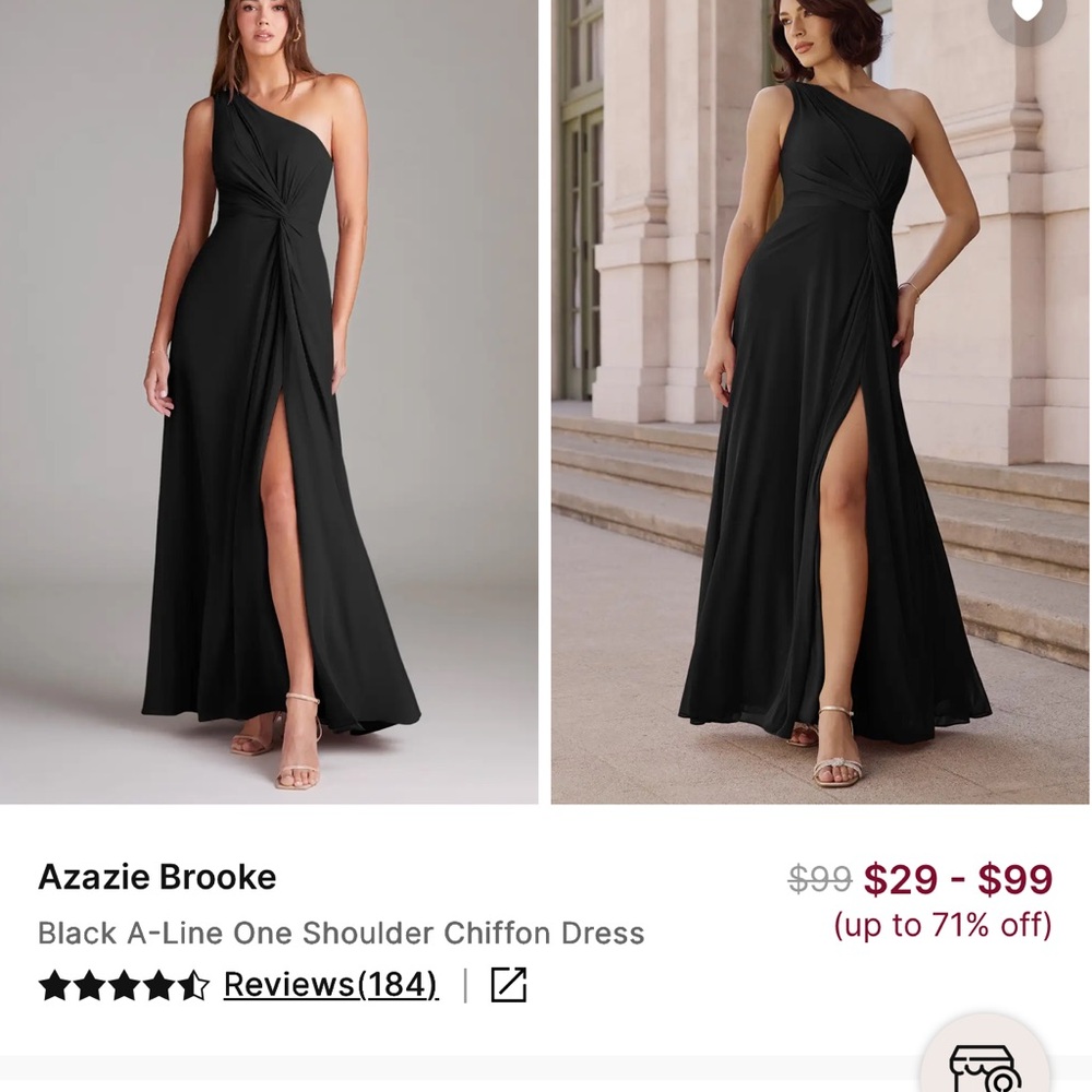 Azazie One Shoulder Black Chiffon Gown
